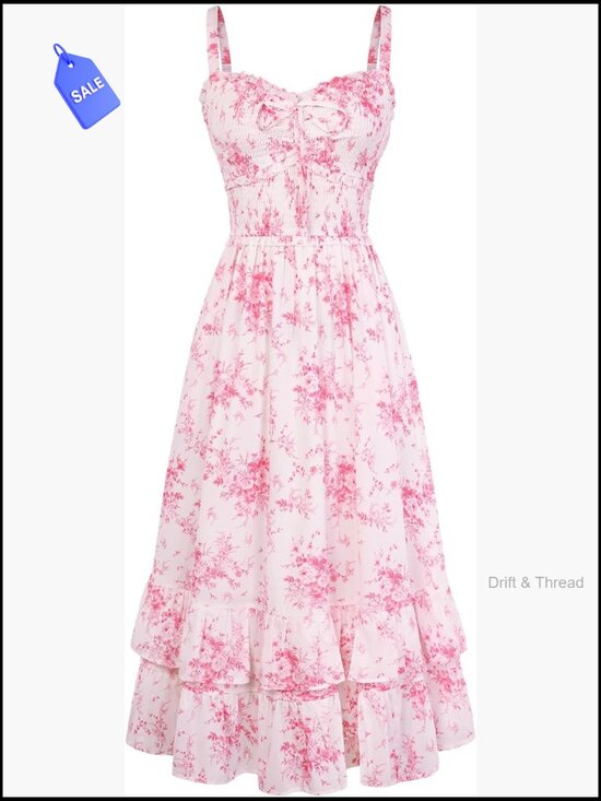 Dresses & Skirts - Smocked A-Line Maxi Dress with Pockets Adjustable Straps